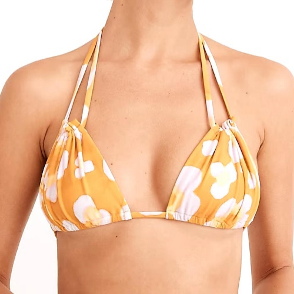 NWT MADEWELL SECOND WAVE RUCHED STRING BIKINI TOP IN WATERCOLOR FLORAL SIZE S